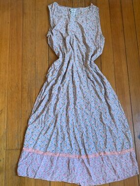 April Cornell Lavender Floral Button-Front Dress with Coral Accents